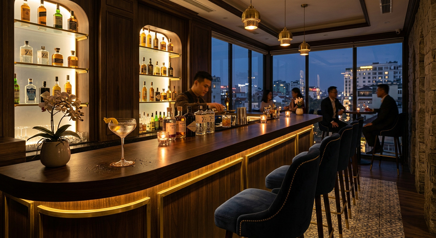 Rooftop cocktail bar with Hoan Kiem Lake view, Bonsella Hotel